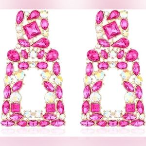 Pink Rhinestone Bejeweled Earrings